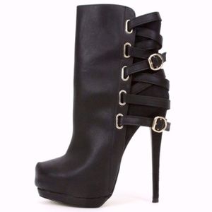 Bebe Edyta High Heel Booties Black Lace Up Boots 6
